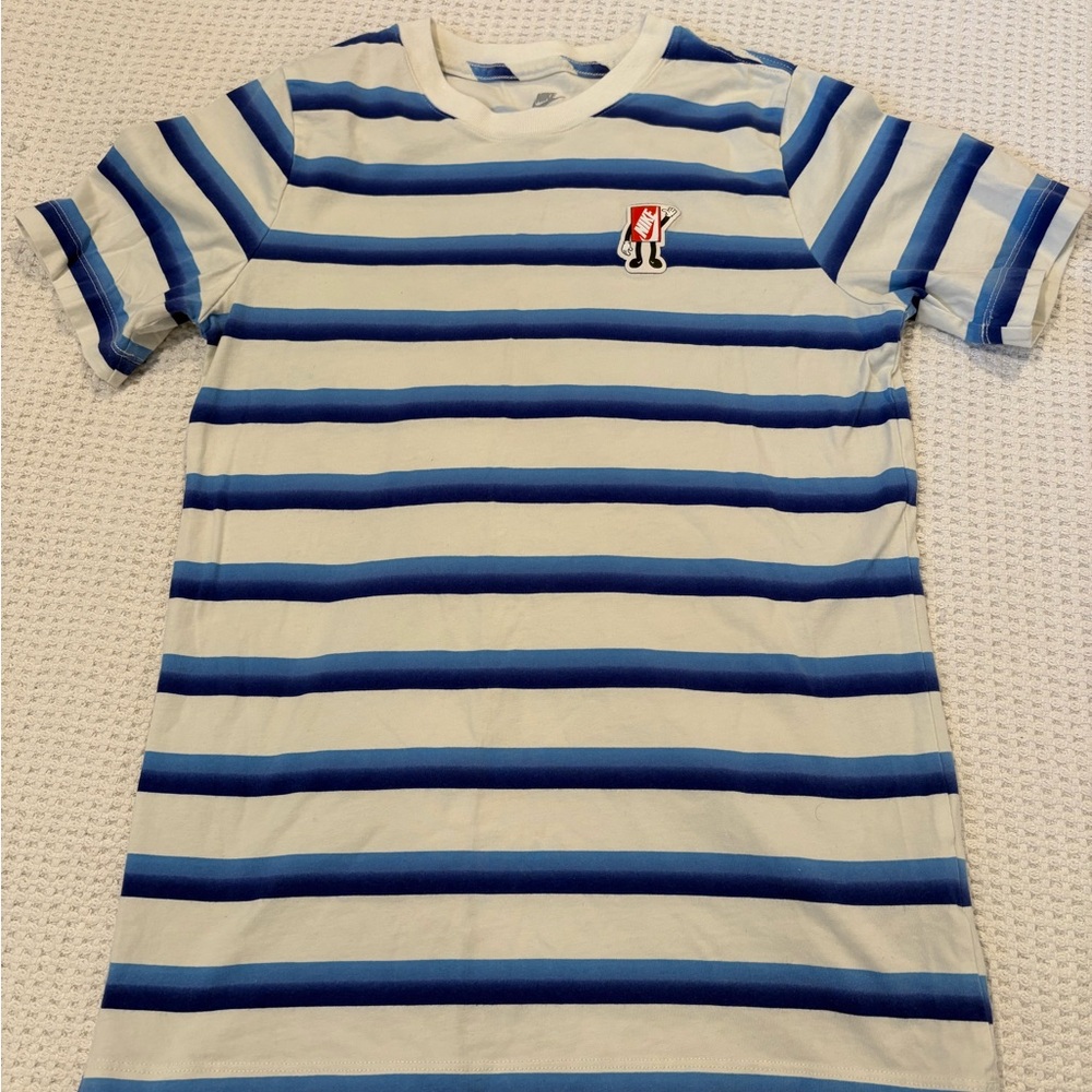 Nike Kids Blue and White Striped Tee